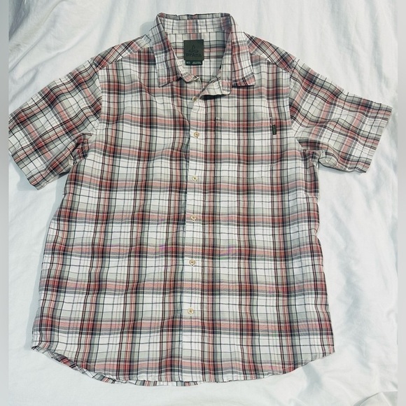 Prana Short Sleeve Button Up Plaid Cotton Shirt Men’s Med Grunge gorpcore casual - Picture 1 of 4